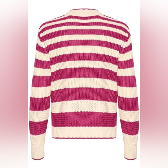 NWT CREAM MUKA FUCHSIA & IVORY STRIPE KNITTED PULLOVER SIZE SMALL - Picture 4 of 12